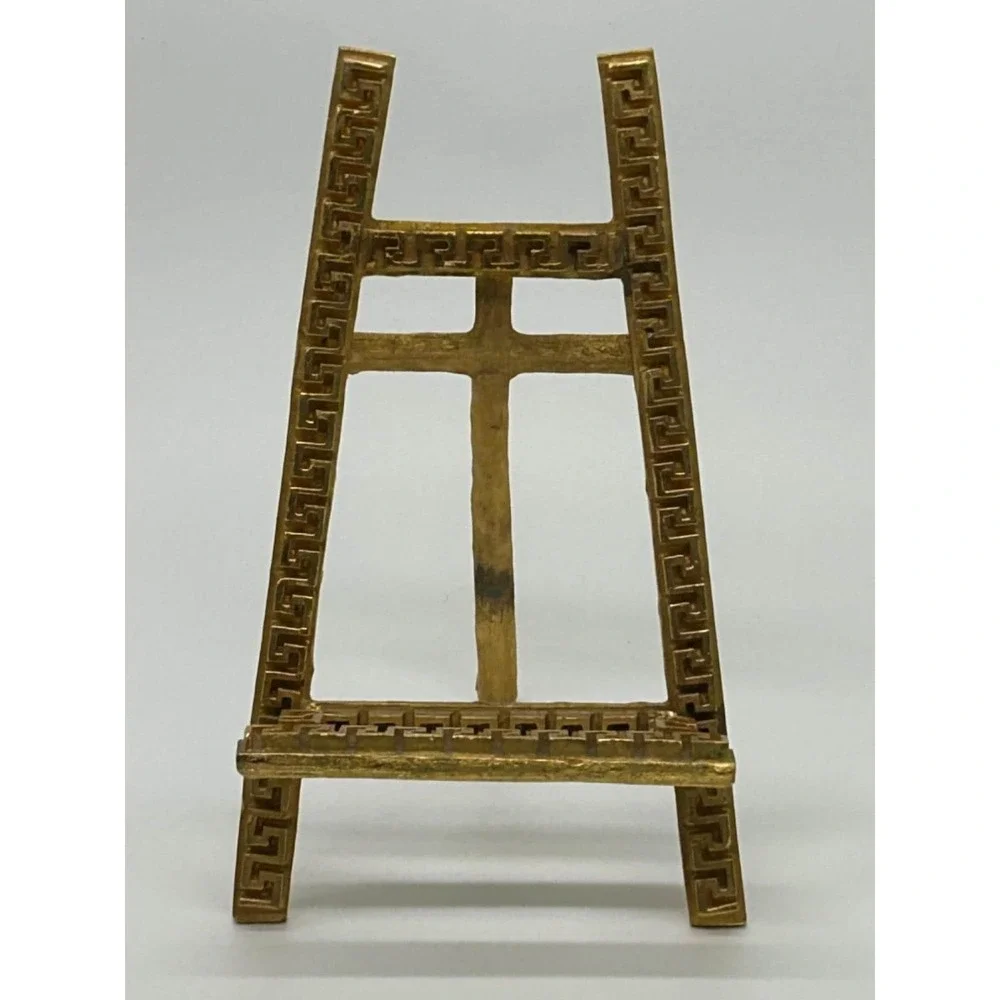 Miniature Ormolu Brass Greek Key Decor Easel Antique Decorative Display Stand 6